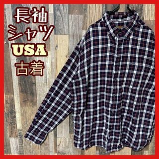 チェック メンズ L ネイビー アメカジ ボタンダウン シャツ USA古着 長袖(シャツ)