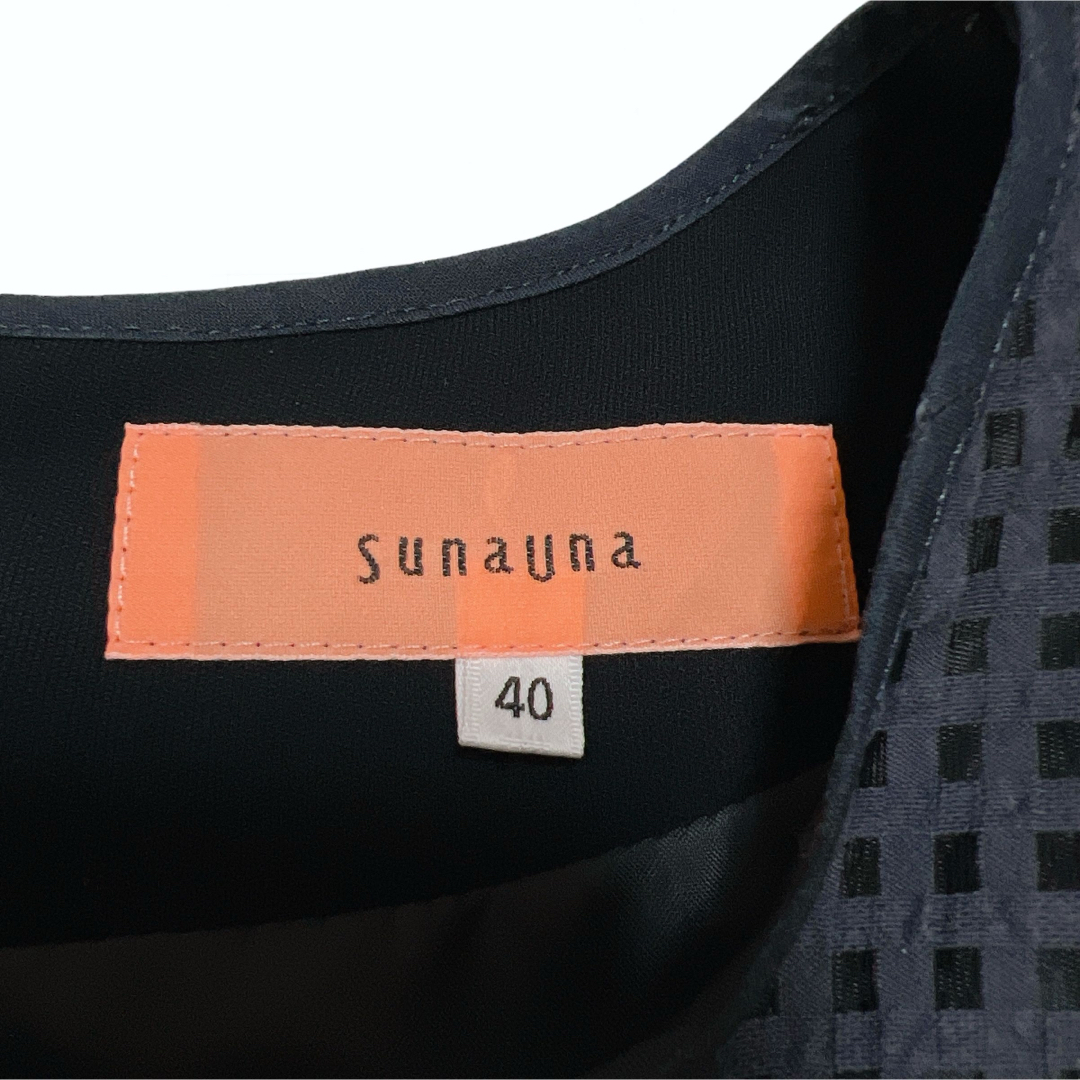 SunaUna(スーナウーナ)の美品＊SunaUna 異素材 切り替え シアー Aライン ワンピース 黒 40 レディースのワンピース(ひざ丈ワンピース)の商品写真