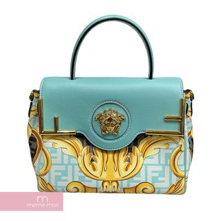 FENDI×VERSACE 2022SS Fendace La Medusa Medium Handbag DBFI039 フェンディ×ヴェルサーチェ フェンダーチェ ラ・メデューサミディアムハンドバッグ ショルダーバッグ ズッカ柄 アイスブルー×マルチカラー 【240509】【新古品】【me04】(ハンドバッグ)