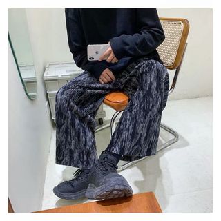 【新品】Lサイズ マーブル柄 ワイド シルエット プリーツ パンツ メンズ(その他)