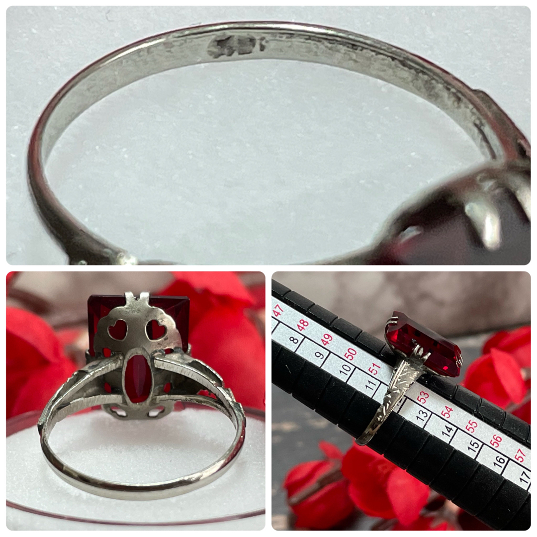 情熱的な真紅  ☺︎ サンプラチナ製 SPM刻印 昭和 日本のヴィンテージリング レディースのアクセサリー(リング(指輪))の商品写真