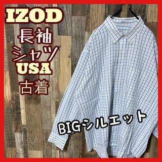 アイゾッド チェック ホワイト ボタンダウン メンズ XL シャツ 古着 長袖(シャツ)