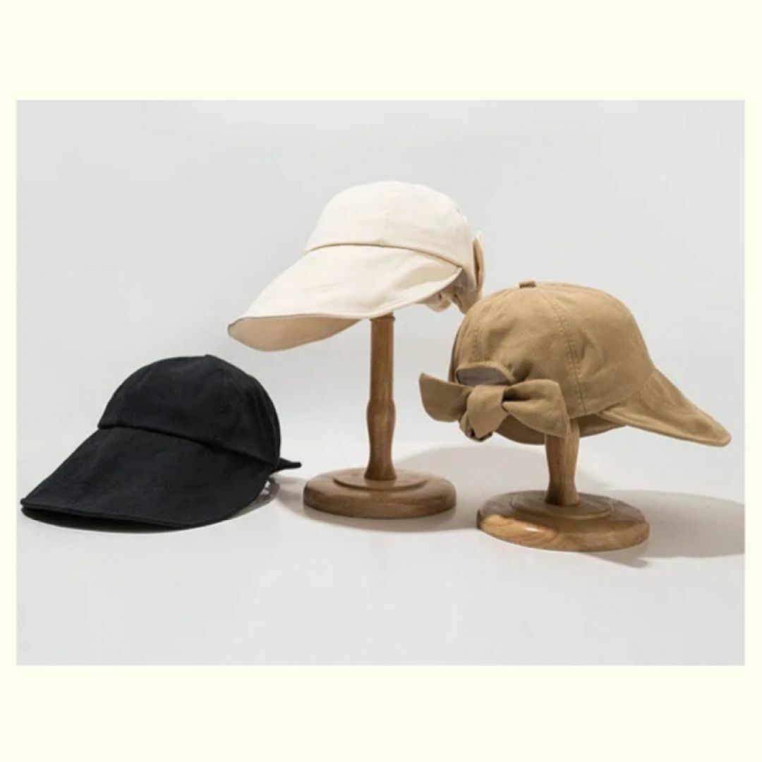 ブラック帽子 リボン 黒 カジュアル 夏 日焼け アウトドア キャンプ 韓国 レディースの帽子(ハット)の商品写真