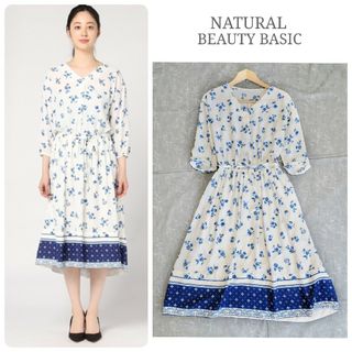 ナチュラルビューティーベーシック(NATURAL BEAUTY BASIC)のナチュラルビューティーベーシック パネルプリントフラワーワンピース 花柄 S(ロングワンピース/マキシワンピース)