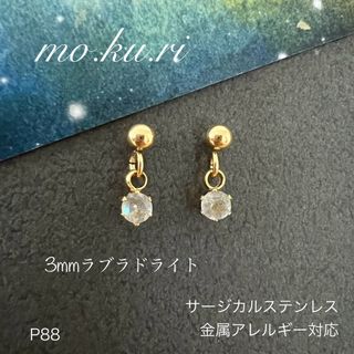 天然石ラブラドライト　一粒　ピアス　サージカルステンレス　(ピアス)