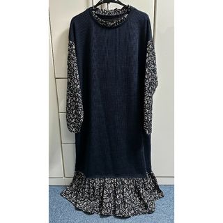 美品【ネイビー系花柄ワンピース♥️LL～4L】(ロングワンピース/マキシワンピース)