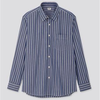 ユニクロ(UNIQLO)のエクストラファインコットンブロードストライプシャツ（レギュラーカラー・長袖）XL(シャツ)