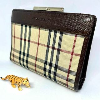 BURBERRY - 【バーバリー/美品】二つ折り財布【がま口/ノバチェック/レザー/小銭入/お札入】