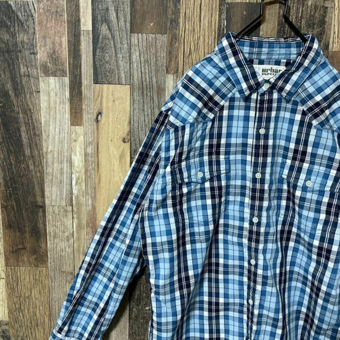 チェック アメカジ 水色 メンズ L シャツ USA古着 90s 長袖 メンズのトップス(シャツ)の商品写真