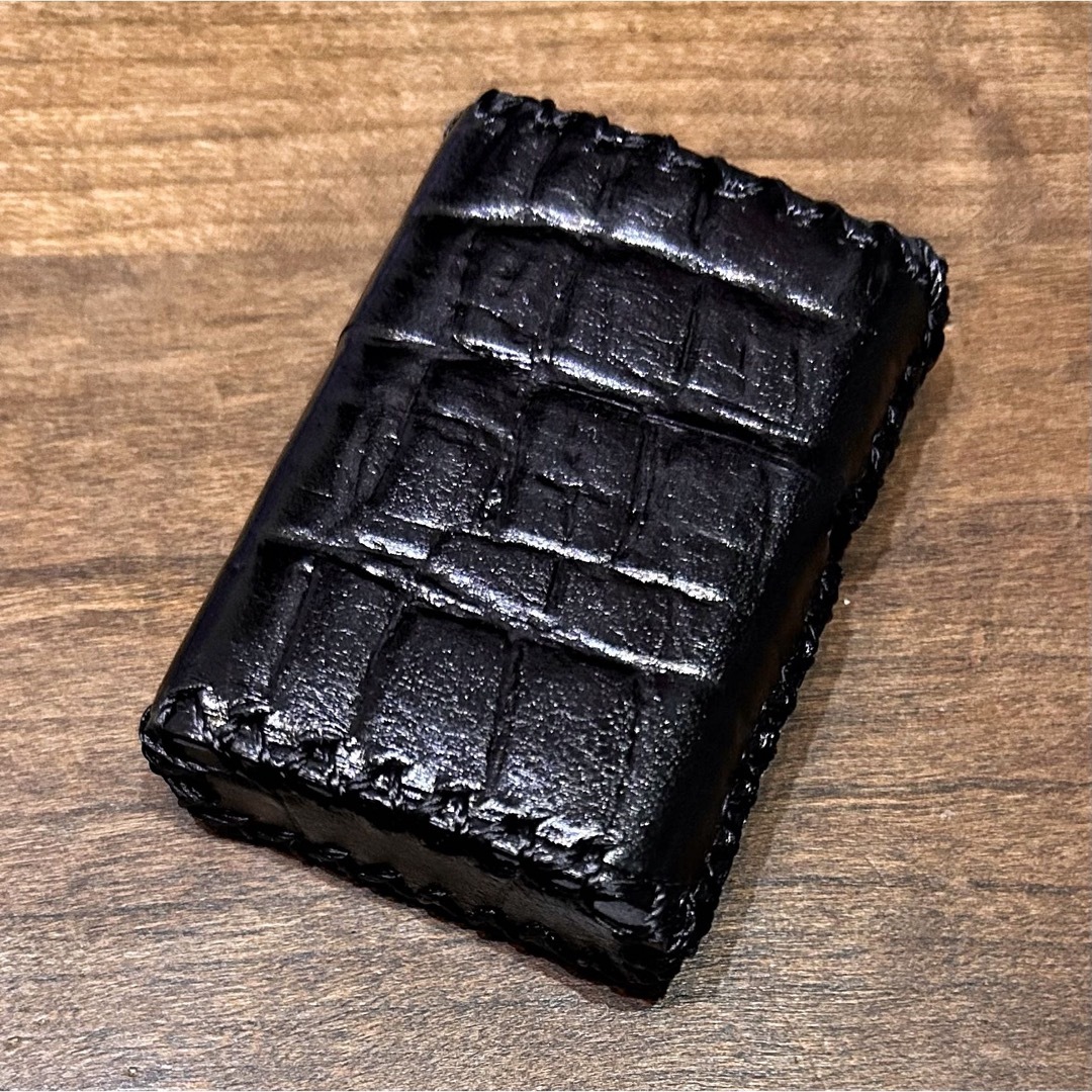 [本革] zippo用 レザーカバー 革ケース 革巻き クロコ型押し 黒 メンズのファッション小物(タバコグッズ)の商品写真