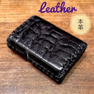 [本革] zippo用 レザーカバー 革ケース 革巻き クロコ型押し 黒