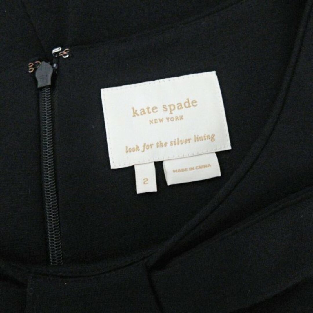 ケイトスペード リボン ワンピース 半袖 膝丈 ストレッチ 紺 ネイビー 2 レディースのワンピース(ひざ丈ワンピース)の商品写真