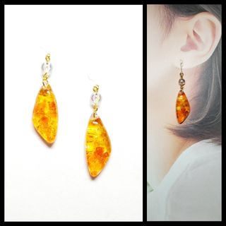 No.1271-D　琉球ガラス☆ピアス・イヤリング(オレンジ)(ピアス)