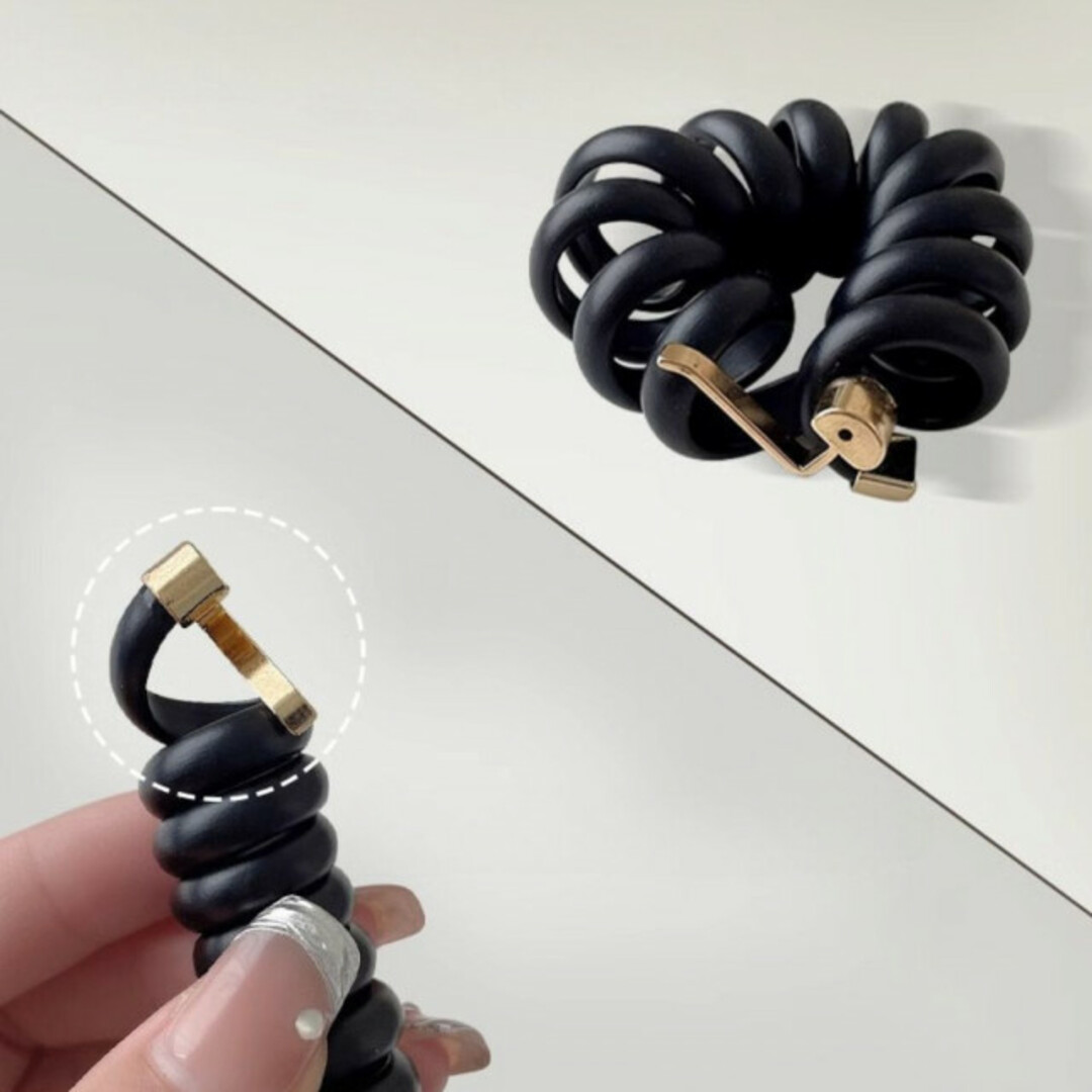 コイルポニー コイルアップ ポニーフック クリア ブラウン おしゃれ レディースのヘアアクセサリー(ヘアゴム/シュシュ)の商品写真