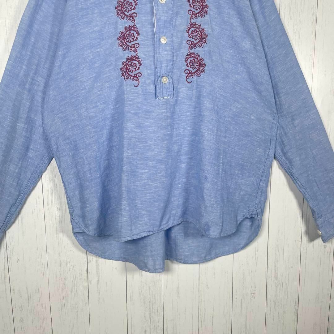 VINTAGE(ヴィンテージ)の[古着]ビンテージ　長袖　キューバシャツ　刺繍デザイン　花柄　青　赤　レトロ メンズのトップス(シャツ)の商品写真