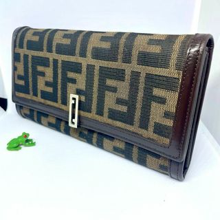 フェンディ(FENDI)の【フェンディ/美品】長財布【ズッカ/FF/ロゴ金具/キャンバス/レザー/小銭入】(財布)