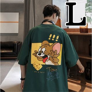 トムとジェリー Tシャツ 半袖 L 緑 アメコミ ストリート 韓国 人気(Tシャツ/カットソー(半袖/袖なし))