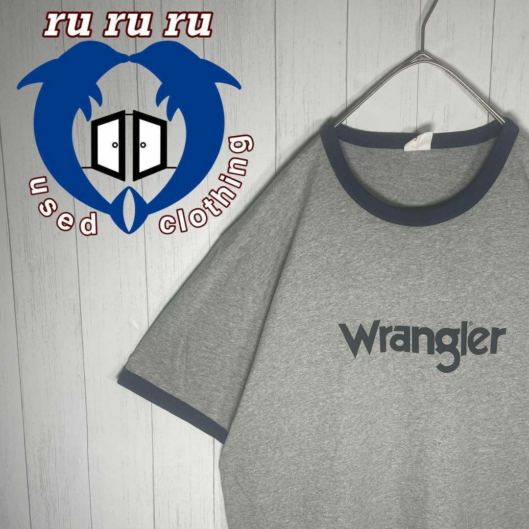 Wrangler(ラングラー)の[古着]ラングラー　半袖　リンガーTシャツ　プリント　アメカジ　グレー　ネイビー メンズのトップス(Tシャツ/カットソー(半袖/袖なし))の商品写真