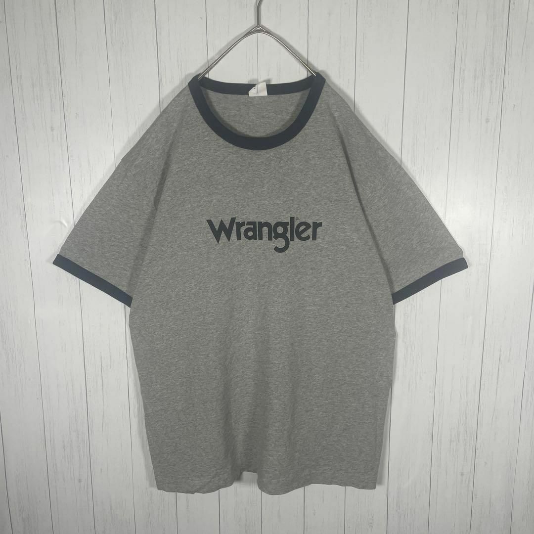 Wrangler(ラングラー)の[古着]ラングラー　半袖　リンガーTシャツ　プリント　アメカジ　グレー　ネイビー メンズのトップス(Tシャツ/カットソー(半袖/袖なし))の商品写真