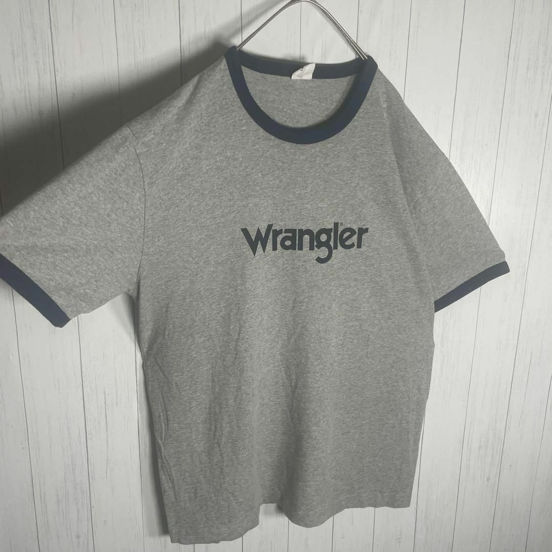 Wrangler(ラングラー)の[古着]ラングラー　半袖　リンガーTシャツ　プリント　アメカジ　グレー　ネイビー メンズのトップス(Tシャツ/カットソー(半袖/袖なし))の商品写真