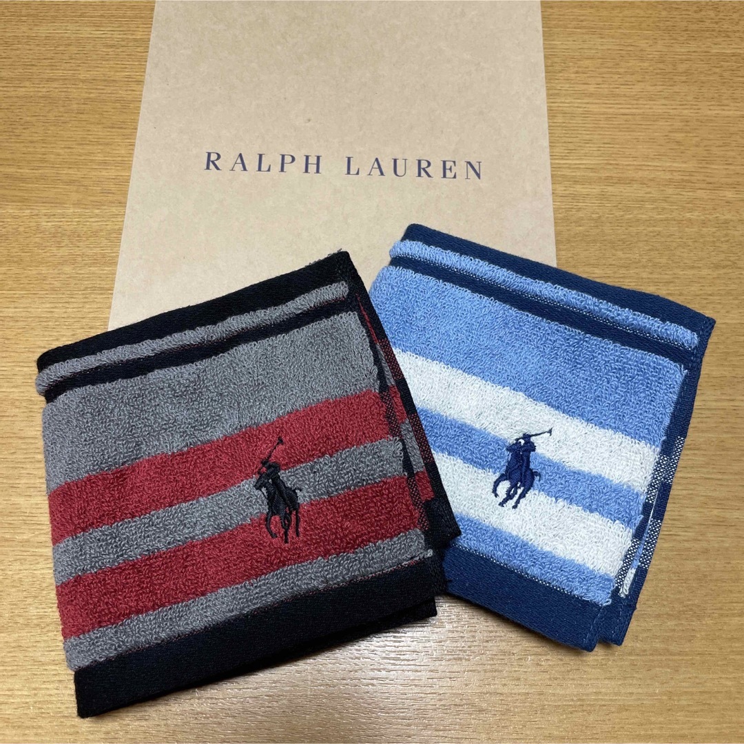 Ralph Lauren(ラルフローレン)の新品未使用　ラルフローレン　ハンドタオル　2枚　ボーダー メンズのファッション小物(ハンカチ/ポケットチーフ)の商品写真