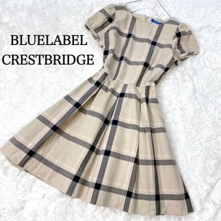 BLUE LABEL CRESTBRIDGE - ブルーレーベルクレストブリッジ　総柄 チェック ワンピース ベージュ 半袖 38