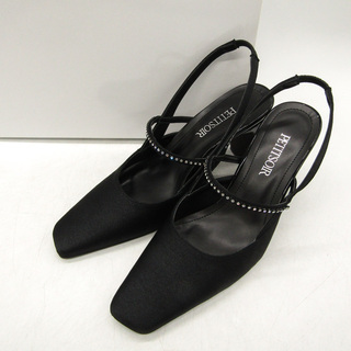 プチソワール パンプス 美品 ハイヒール ブランド フォーマル シューズ 靴 日本製 黒 レディース 22.5サイズ ブラック PETITSOIR(ハイヒール/パンプス)