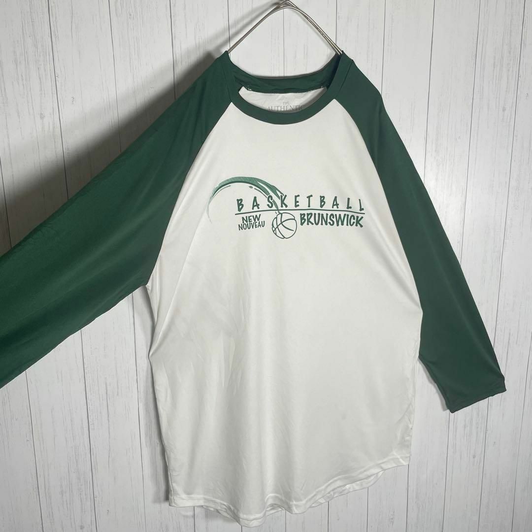 VINTAGE(ヴィンテージ)の[古着]ビンテージ　長袖　Tシャツ　プリント　バスケ　ラグラン　緑　白　Y2K メンズのトップス(Tシャツ/カットソー(七分/長袖))の商品写真