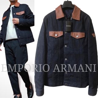 エンポリオアルマーニ(Emporio Armani)の新品 EMPORIO ARMANI 中綿入 本革レザー×デニム ジャケット S(Gジャン/デニムジャケット)