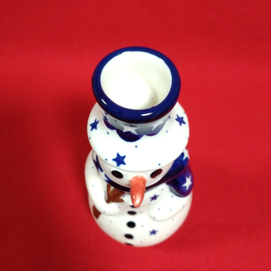 Polish Pottery(ポーリッシュポタリー)のポーリッシュポタリー　スノーマン　置物　ローソクたて　雪だるま インテリア/住まい/日用品のインテリア小物(置物)の商品写真