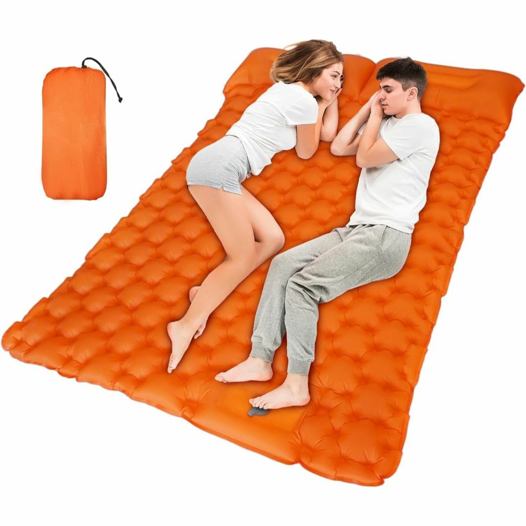【色: オレンジ】FISKR 足踏み式 キャンプスリーピングパッド、枕付き超軽量 スポーツ/アウトドアのアウトドア(寝袋/寝具)の商品写真