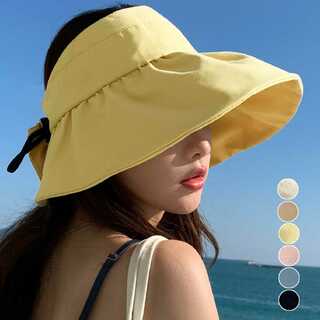 サンバイザー 小顔 UV対策帽子 韓国レディース つば広 あご紐付きハット バ(ハット)