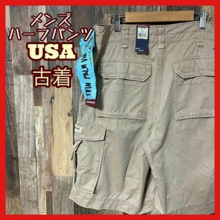 メンズ ベージュ カーゴ ハーフパンツ L 31 ワーク USA古着 90s(ショートパンツ)