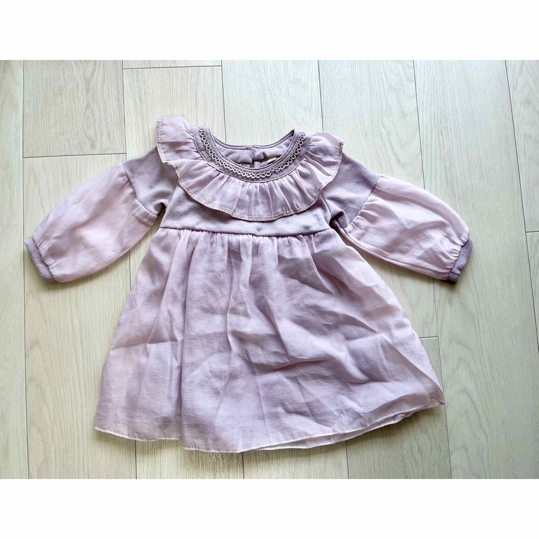 半袖　５部袖　チュニック　カットソー　フリル　シースルー　95 キッズ/ベビー/マタニティのキッズ服女の子用(90cm~)(Tシャツ/カットソー)の商品写真