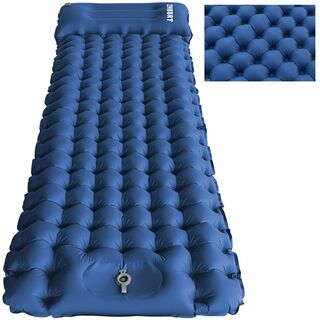 【色: ブルー】エアーマット キャンプマット 厚さ10cm テントマット アウト(寝袋/寝具)