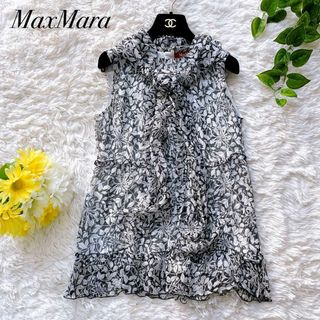 マックスマーラ(Max Mara)の美品✨MaxMara シルクブラウス　ボウタイ　総花柄　ティアード　S(シャツ/ブラウス(半袖/袖なし))