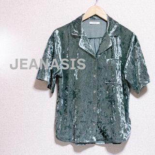 ジーナシス(JEANASIS)のJEANASIS ジーナシス　ブラウス　シャツ　半袖　ベロア　グリーン　羽織り(シャツ/ブラウス(半袖/袖なし))