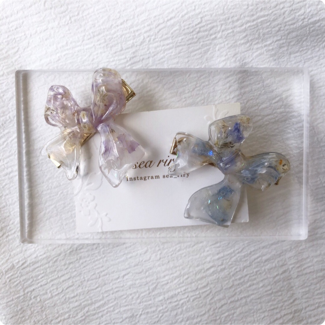 no.1600 再販 ドライフラワーのリボンヘアクリップ ribbon クリップ ハンドメイドのアクセサリー(ヘアアクセサリー)の商品写真