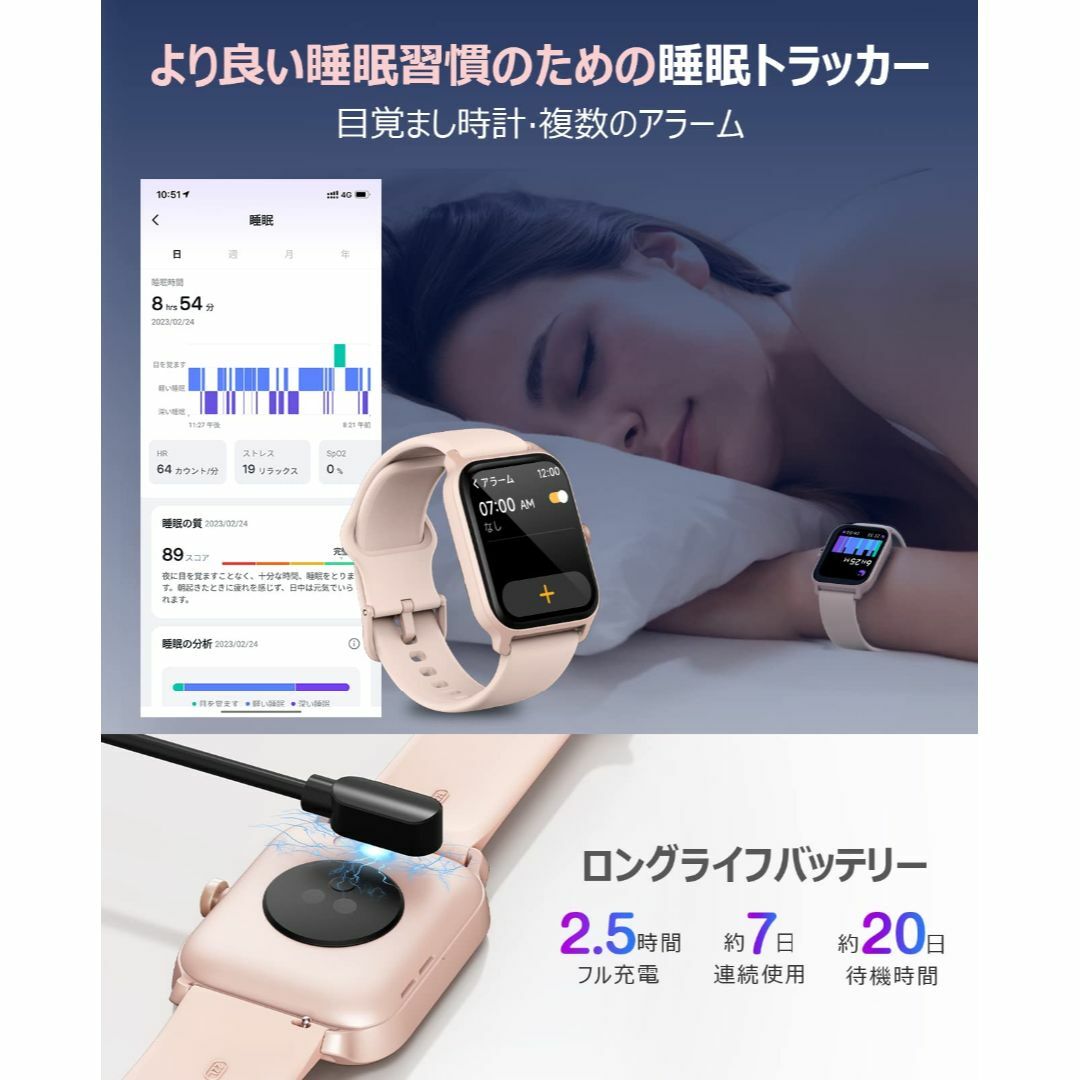 【色:ピンク】スマートウォッチ【2024革新初売り Bluetooth5.3通話 その他のその他(その他)の商品写真