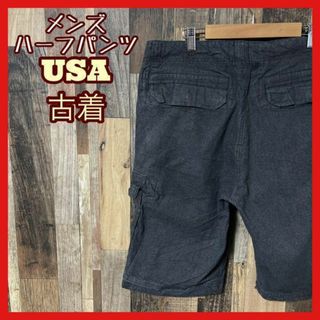 グレー L 34 メンズ 千鳥柄 ワーク カーゴ パンツ USA古着 90s(ショートパンツ)