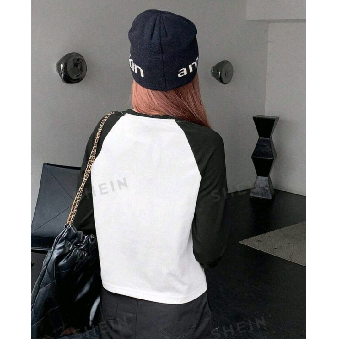 SHEIN(シーイン)のDAZY ラグランスリーブtシャツ ハート柄 コントラスト カジュアル　Sサイズ レディースのトップス(Tシャツ(長袖/七分))の商品写真