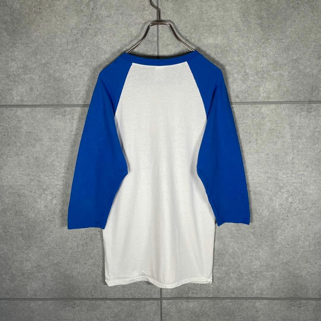 VINTAGE(ヴィンテージ)の[古着]ビンテージ　七分袖　Tシャツ　プリント　ラグラン　90s　良配色　青　白 メンズのトップス(Tシャツ/カットソー(七分/長袖))の商品写真