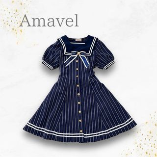 Amavel - Amavel アマベル　ワンピース セーラーカラー 半袖 ネイビー　ストライプ