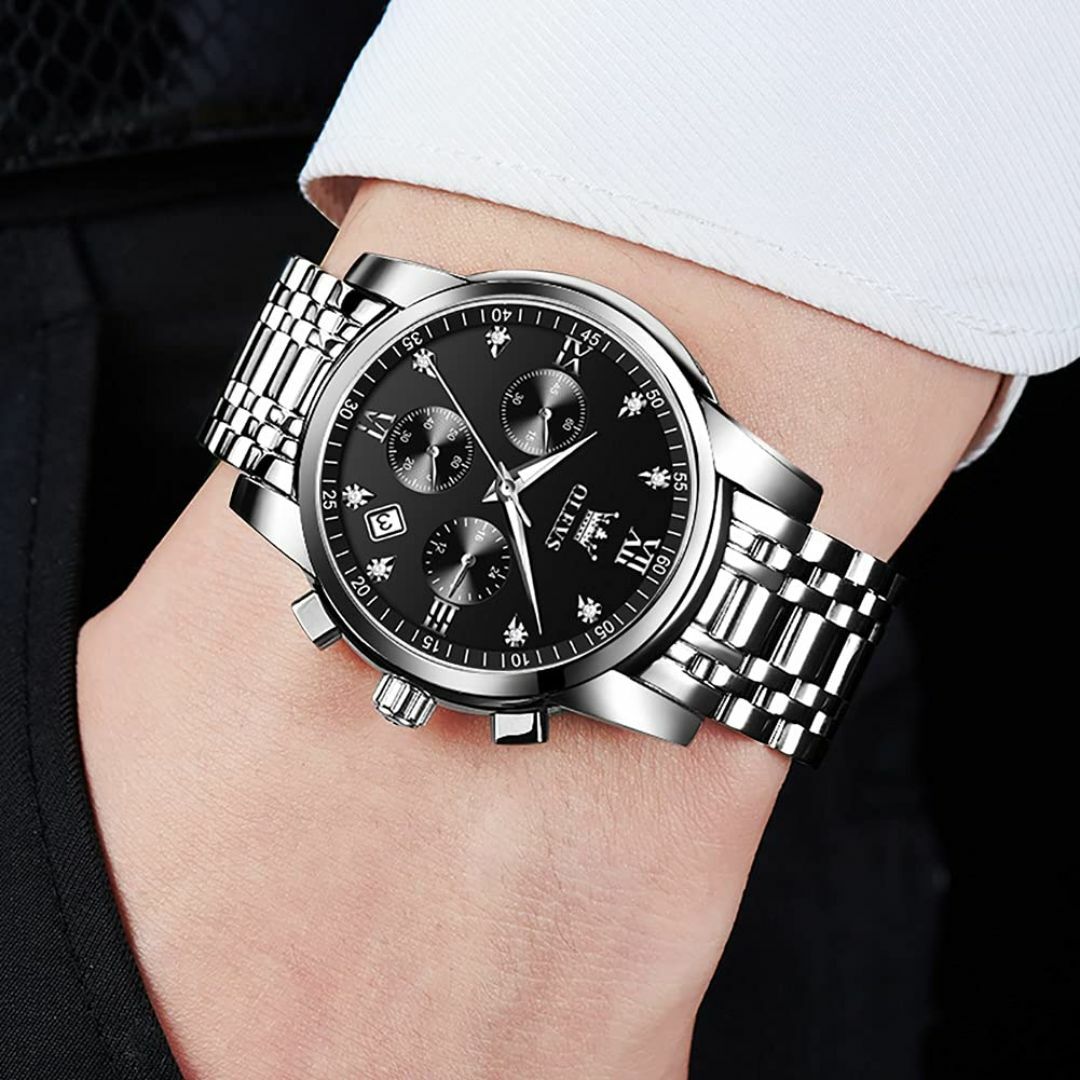 【色:シルバーブラック】とけい腕時計メンズ ファッション クオーツ うで時計 メ メンズの時計(その他)の商品写真