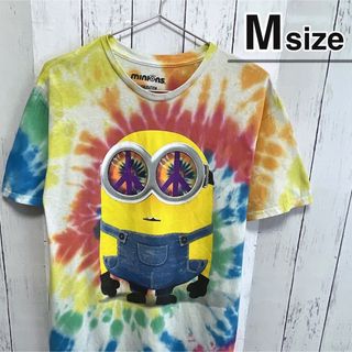 ミニオン(ミニオン)のミニオンズ　Tシャツ　M　タイダイ柄　プリント　レインボー　カラフル　USA古着(Tシャツ/カットソー(半袖/袖なし))