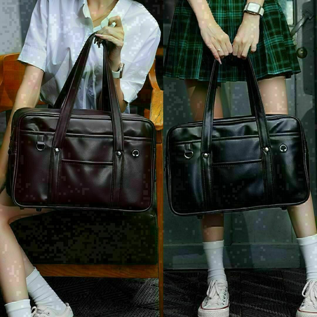 スクールバッグ ブラック 黒 韓国 通学 軽量 高校生女子用 おしゃれ かわいい レディースのバッグ(トートバッグ)の商品写真