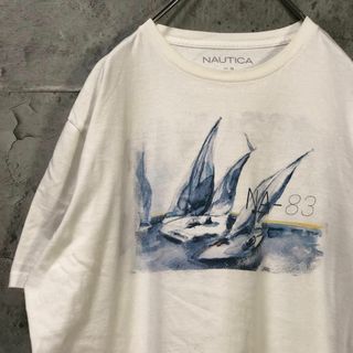 【NAUTICA】帆船 水彩画 プリント USA輸入 Tシャツ