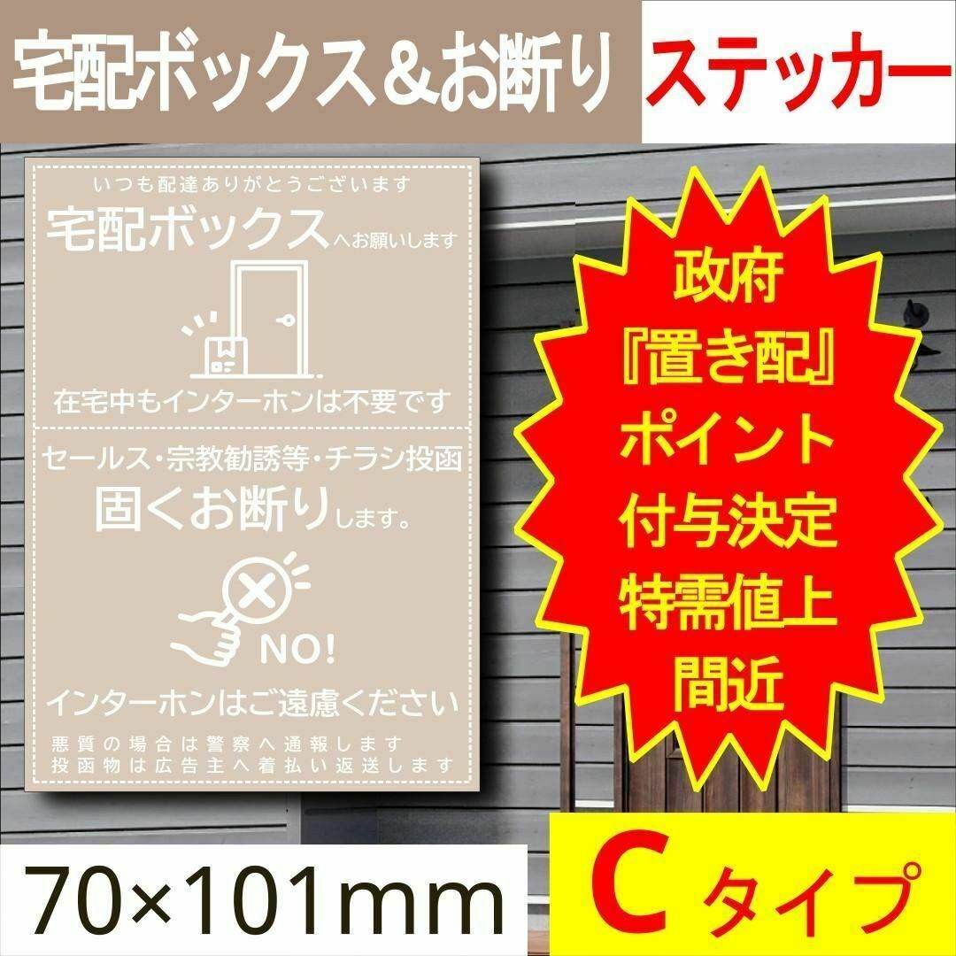 置き配とお断りを一石二鳥で解決するステッカーC 置き配　猫　宅配ボックス　ポスト インテリア/住まい/日用品のインテリア/住まい/日用品 その他(その他)の商品写真