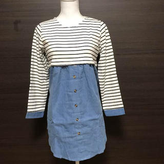 新品！オシャレな授乳服☆ボーダーデニムチュニック(マタニティトップス)