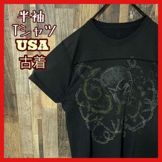スカル 骨 ドクロ メンズ ブラック L USA古着 90s 半袖 Tシャツ(Tシャツ/カットソー(半袖/袖なし))